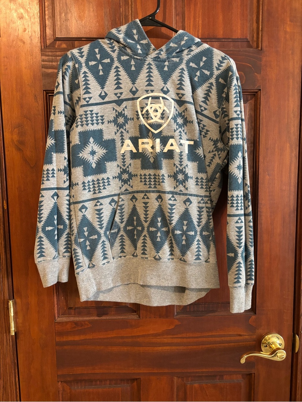 Ariat Womens Teal & Gray Geometric Hooded Pullover